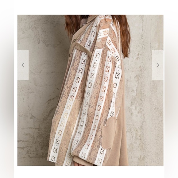 NWOT Pol Oversized vertical lace contrast button down long sleeve shirt. - Picture 2 of 4